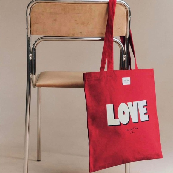 Sézane Red LOVE Tote Bag - Picture 1 of 6